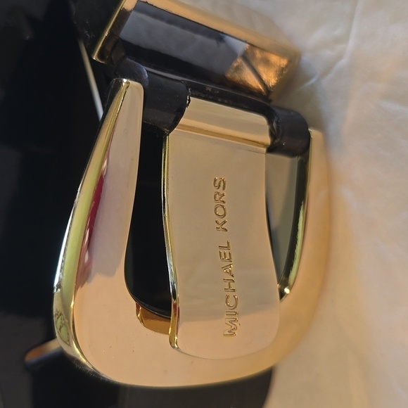 Michael Kors| Womens Black Shiny Belt W/ Gold Logo Buckle Luxury Sz.Large main image 8